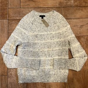 J Crew: Grey/White striped wool sweater
